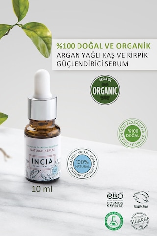 INCIA %100 Doğal Kaş ve Kirpik Serum Bitkisel Yoğunlaştırıcı Yoğun Bakım Yağı Vegan 10 ML