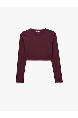 Koton Slim Fit Uzun Kollu Bisiklet Yaka Spor Crop Tişört Bordo 7wak10092nk