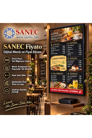 Sanec Restoran & Kafe Tabelası 32" Hdmı Ekranlı Dijital Tabelası Sistemi