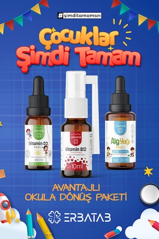 Erbatab Okula Dönüş Paketi Vitamin D3 Vitamin B12 Alg Yağı Omega-3