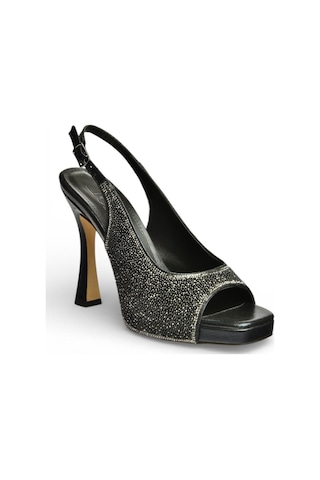 Fox Shoes Y569925214 Siyah Sim Minik Taş Detaylı Kalın Topuklu Abiye Ayakkabı Siyah