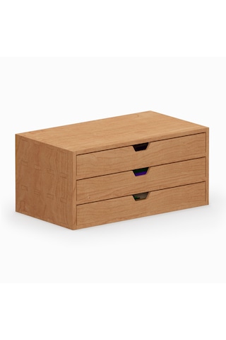 Desna Üç Katlı Üç Çekmeceli Dolap - Kiraz 34 Cm Uzunluk X 19 Cm Derinlik X 15.8 Cm Woodsaka Doğal Ahşap