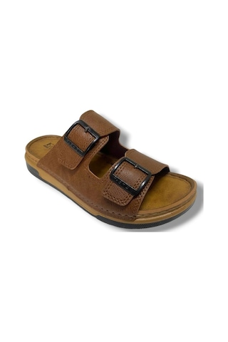 Enova M253-0202-25 Deri Anatomik Soft Çift Bant Erkek Terlik Taba