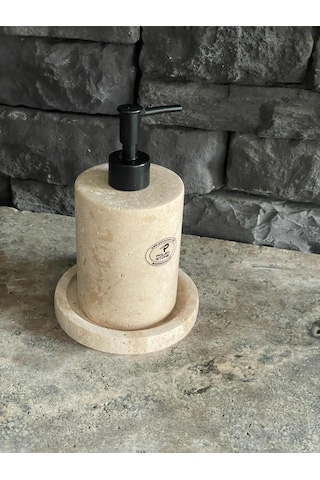 Yeni Traverten Doğal Sıvı Sabunluk Ve Tepsisi 2,li Set Gold