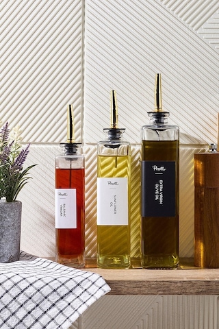 Perotti Molivet Gold Cam Yağlık 3 Lü Cam Yağdanlık - Sirkelik - Sosluk 3 Boy Şefaf