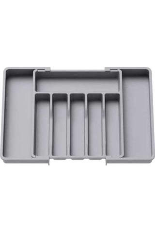 Novahub Tam Boyutlu Gri Genişletilebilir Bulaşık Tepsisi - 8 Bölme, Kolay Ayırma, Genişlik Ayarlanabilir Tezgah Üstü Organizasyon Tepsisi Gri