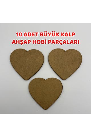 10 Adet Büyük Kalp Ahşap Mdf Hobi Parçası - 80x74x4 Mm Lazer Kesim-736 04