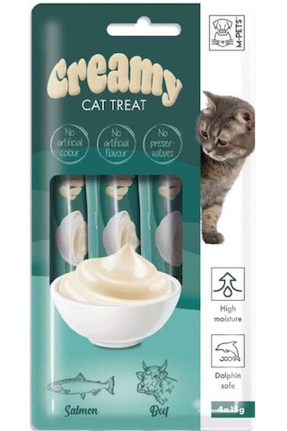 M-Pets Creamy Somon ve Sığır Etli Yetişkin Kedi Ödülü 4 x 15 G