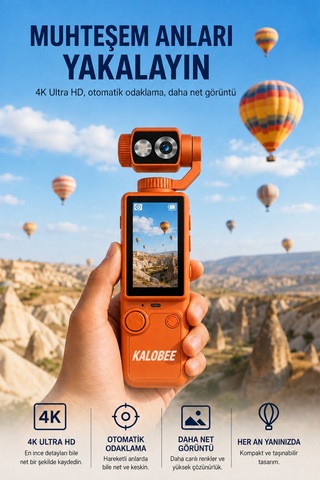 Kalobee Pocket3 Pro 4k Ultra Hd El Tipi Kamera 180 Döner Başlıklı Otofokus Vlog Kamerası Dokunmatik Ekranlı Cep Kamerası