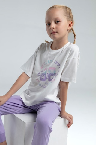 Toontoy Kız Çocuk Önü Baskılı Pijama Takım 14098 Lila