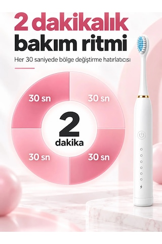 Exenar - Beyaz - Şarjlı Elektrikli Diş Fırçası Dupont Yumuşak Kıllı 6 Mod 4 Yedek Başlıklı Ipx7 Su Geçirmez