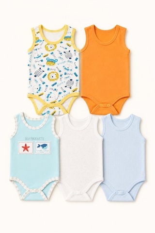 Babyhola 5'li Atlet Kol Çıtçıtlı Badi Mix Set Mavi