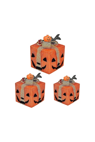 Led Işıklı 3'lü Cadılar Bayramı Balkabağı Süslemeleri, Pil İle Çalışan Jack-o'-lantern Hediye Kutusu, %100 Yepyeni Çok Renkli
