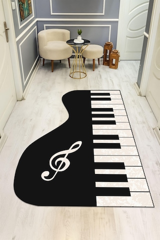 Piano Desenli Lazer Kesim Dijital Baskı Kaymaz Taban Halı H0448 Renkli