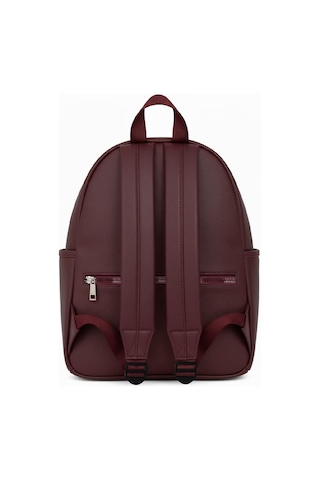 Yuga Suni Deri Dört Gözlü Sırt Çantası Bordo Bordo