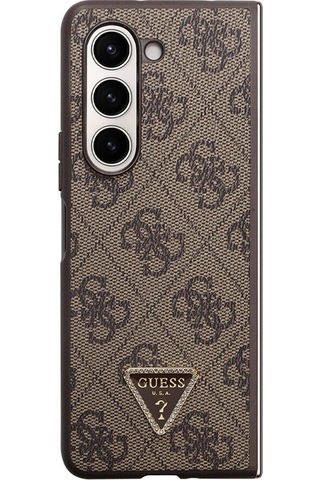 Galaxy Z Fold 5 Uyumlu Kılıf Guess Lisanslı Pu Deri Taşlı Üçgen Logo 4g Desenli Strass Siyah