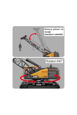 Uzaktan Kumandalı 6 Fonksiyon Şarjlı 640 Derece Dönebilen Vinç Oyuncak İş Makinesi 25 Cm. 6 Fonksiyon Vinç