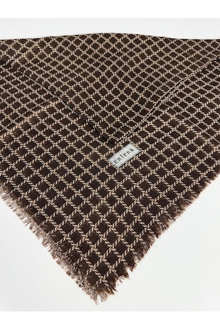 Eripek Desenli Flamalı Keten Eşarp- 06112 Kahve-kiremit