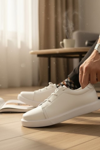 Enoch Hakiki Deri Günlük Lastik Bağcıklı Erkek Ayakkabı Comfort Taban Sneaker Beyaz