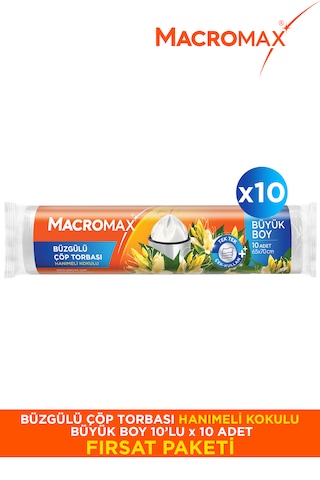 Macromax Büzgülü Hanımeli Çöp Torbası Büyük Boy - 10'lu X 10
