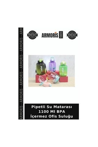 Pipetli Su Matarası 1100 Ml Bpa İçermez Ofis Suluğu Çok Renkli