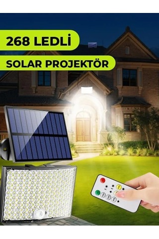 268 Led&apos Li Solar Projektör 60w Güneş Enerjili 5 Mt Kablo Sensörlü Kumandalı Heroled Dış Mekan Aydınlatma Ip65