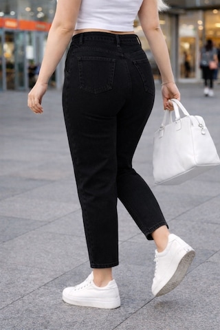 Cedy Denim Mom Fit Jean Büyük Beden Yüksek Bel Carrot Kesim Dar Paça Pileli Esnek Kot Pantolon C600 Siyah-600