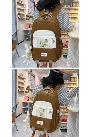 Sevimli Karikatür Desenli Yumuşak Kız Okul Çantası, Kadın Ve Genç Kızlar İçin Şık Sırt Çantası, Laptop Ve Tablet Taşımaya Uygun Öğrenci Çantası Kirmizi