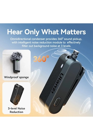 Ulanzi A100 Kablosuz Yaka Mikrofonu Profesyonel 20 M Ses Video