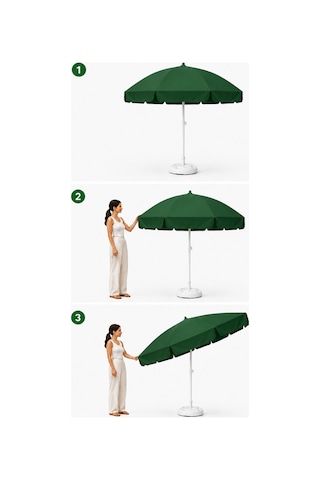 Yeşil Plaj Şemsiyesi 200 Cm Çap /10 Telli, Polyester Kumaş Yeşil