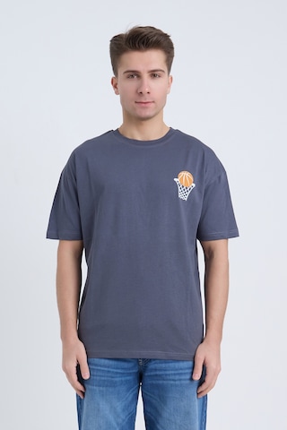 Velvoria Unisex Oversize Relaxed Basketball Baskılı Antrasit Renk T-shirt