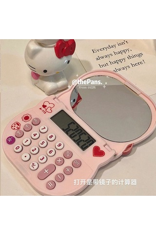 Singree Küçük Mini Kedi Desenli Cep Hesap Makinesi - Portatif Çift Taraflı Ayna Ve Hesaplama İşlevi İle Genç Stil