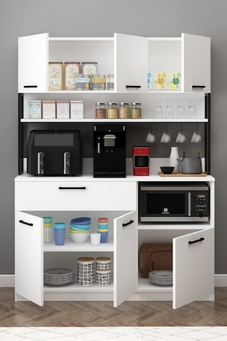 Ervin Kahve Köşesi 3 Kapaklı Airfry Kiler Dolabı Çok Amaçlı Erzak Dolabı Beyaz Beyaz