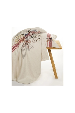 Ecocotton Charla Çift Kişilik Nevresim Takımı %100 Organik Pamuk Kenevir Karışımlı Ekru-kırmızı 200x220 Cm-1206