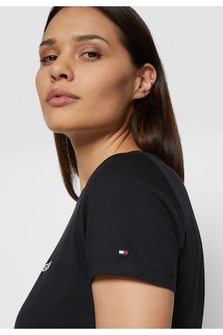 Tommy Hilfiger Tommyhilfiger Yazı Logo Nakışlı Pamuklu Kadın T-shirt Siyah