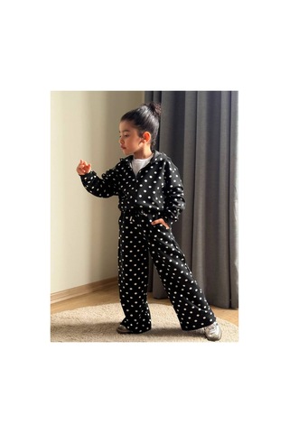 Toikids Kız Çocuk Puantiyeli Kapüşonlu 2 Li Kız Takım Siyah