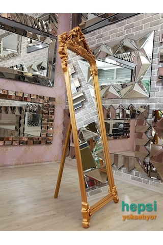 Vintage Madam Model Altın Renk Varaklı Ayaklı Boy Aynası Altın