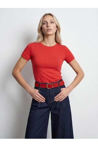 DİLVİN 32637 Bisiklet Yaka T-shirt-kırmızı