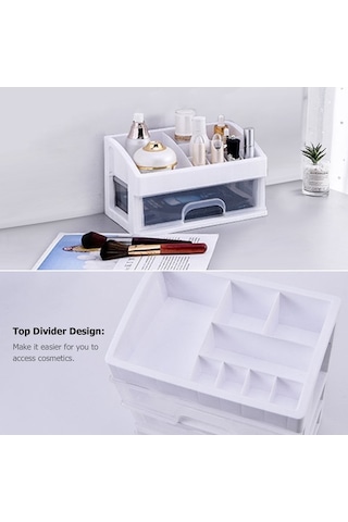 Novahub Toz Geçirmez Kozmetik Kutusu Çekmece Tarzı Ruj Cilt Ürünleri Rafı Beyaz Orta Beyaz Beyaz
