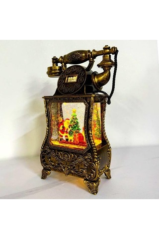 Nostaljik Telefon, Müzik Fonksiyonlu, Led Işıklı Ve Hareketli Kar, Noel Baba'nın Gelişinin Gizemi, Bronz Kahverengi 32x17x8 Cm