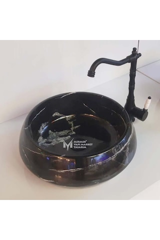 Toros Siyah Mermer Elegant Yuvarlak Lavabo