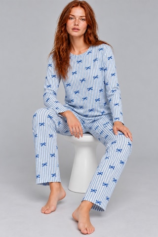 Womanandkids Night Mavi Kadın Desenli İkili Rahat Pijama Takımı 4815