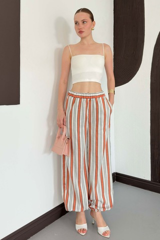 Verymoda Çizgili Salaş Pantolon D3094 Kiremit