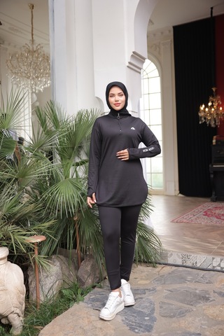 Mimi Luxury Wear Siyah Kadın Fermuarlı Dalgıç Kumaş Standart Kalıp Jogger Eşofman Takımı 358
