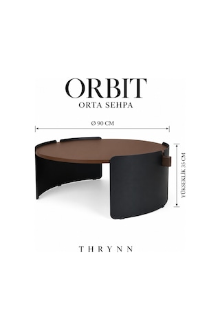 Orbit Yuvarlak Orta Sehpa Çap 90cm Mat Ceviz Ve Mat Siyah Metal Ayak 35cm Modern Tasarım Dekoratif Ceviz - Siyah