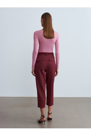 Dilvin 72166 Kemerli Kısa Paça Kumaş Pantolon-bordo Bordo