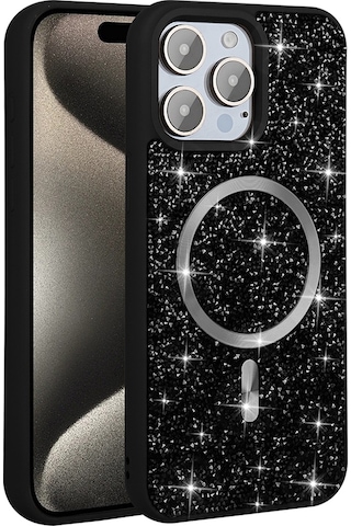 Ariatech İphone Uyumlu 15 Pro Max Kılıf Pırlanta Tasarımlı Magsafe Şarj Özellikli Mozaik Sil Gri