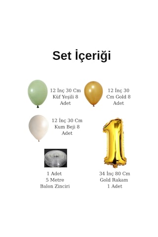 4 Yaş Küf Yeşili Temalı Doğom Günü Seti Metalik Gold Kum Beji Küf Yeşili Balonlar Gold Folyo Rakam Çok Renkli