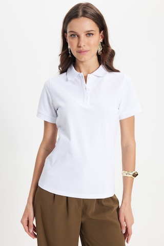 Tudors Kadın Slim Fit Dar Kesim %100 Pamuk Polo Yaka Beyaz Pike Tişört -50833