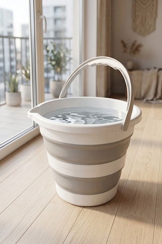 Katlanır Silikon Kova 12 Litre Yer Kaplamayan Çok Amaçlı Pratik Temizlik Kamp Bahçe Kovası Açık Gri